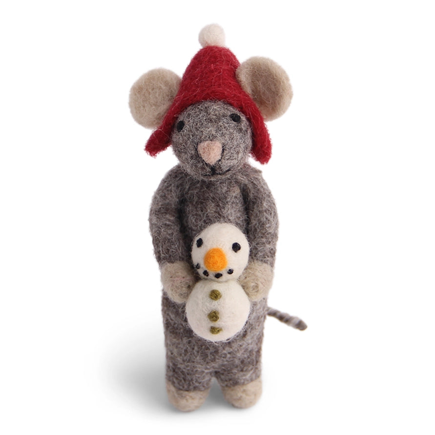 Grey Felt Mouse With Snowman