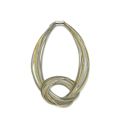 Silver and Gold Piano Wire Knot Necklace