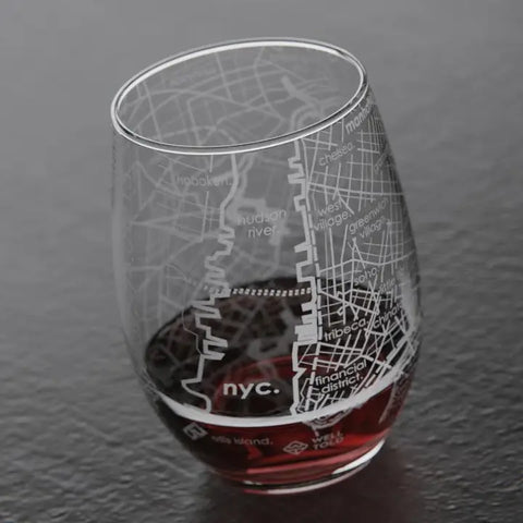 NYC Etched Stemless Wine Glass
