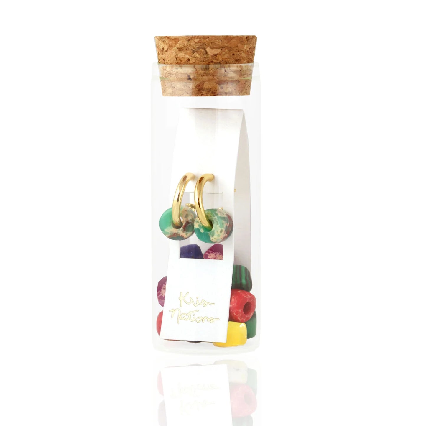 Earrings: Huggie Hoop with Asst. Gemstone Beads, 18K Gold Vermeil
