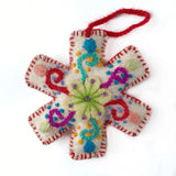 White Snowflake with Multicolored Felt and Embroidered Decoration