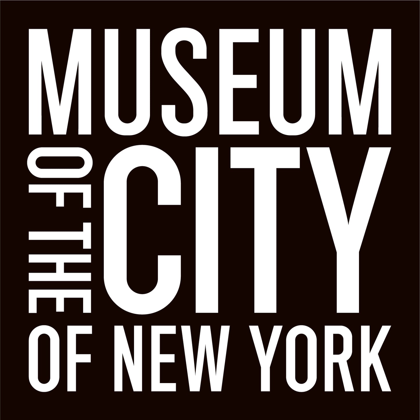 A flat silicon refrigerator magnet featuring the Museum of the City of New York’s logo in bold white block lettering on a solid black background.