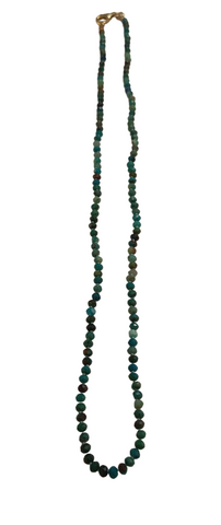 Necklace Chrysocolla, 3mm Faceted Rondelles, Hand Knotted.