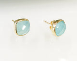 Earrings: 24K Gold Vermeil Stud Earrings with Faceted, Cushion Cut, Semi Precious Stones