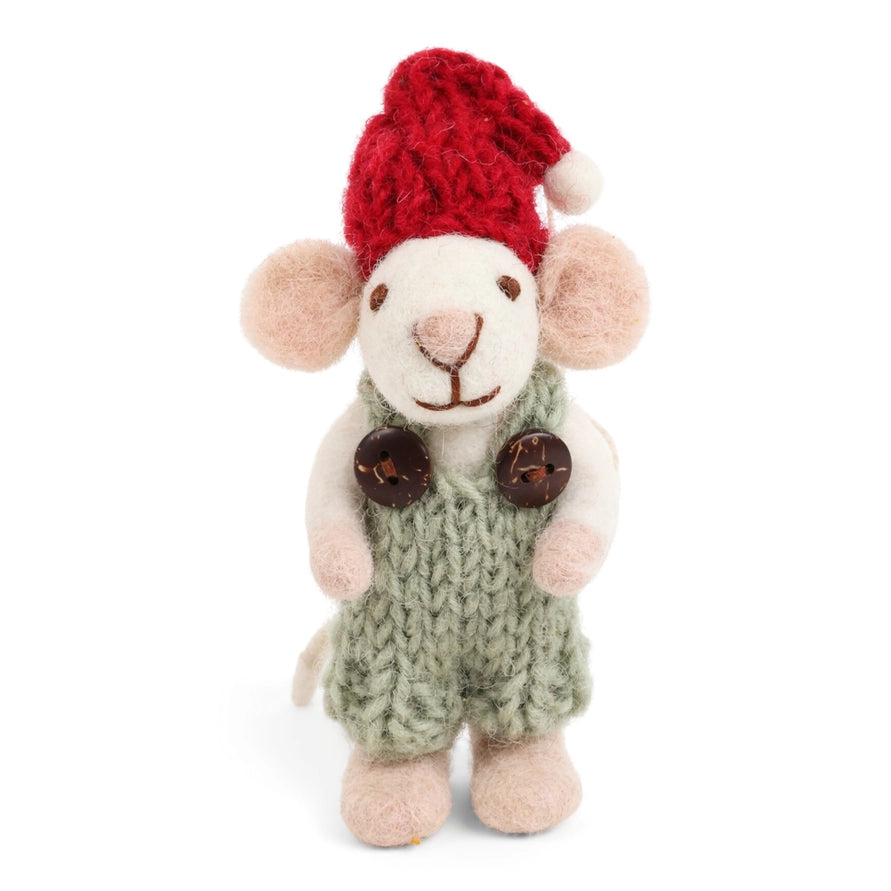 White Felt Mouse With Green Pants