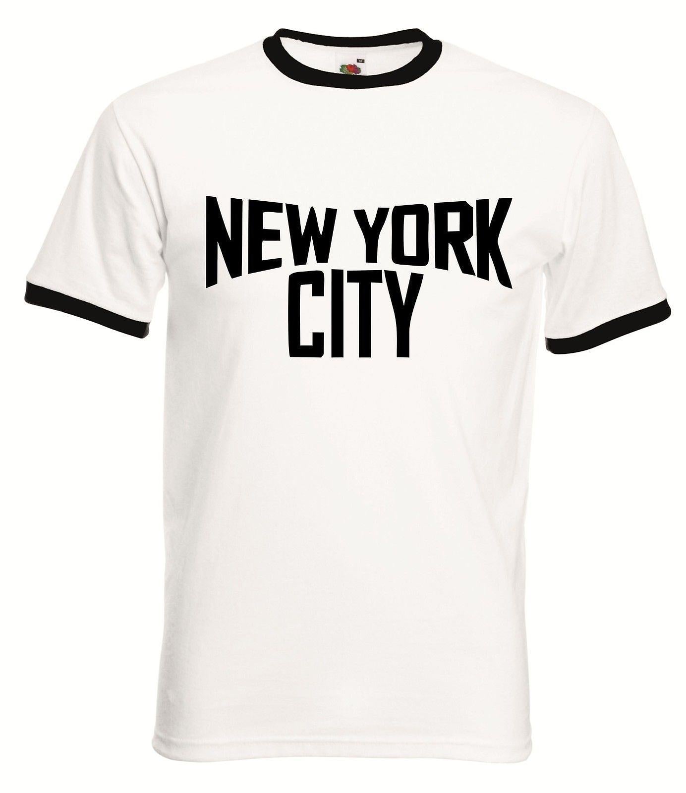 Product title: Tee: Famous NYC "John Lennon" Shirt in kids sizes - small to large.
This T‑shirt features the words ‘NEW YORK CITY’ in bold black text on a white background, with black trim around the neckline and sleeves. The design is inspired by the famous 1974 photo of John Lennon. The shirt is made from heavy cotton and offered in a unisex fit.