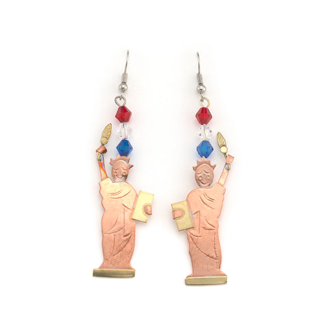Copper Bead Statue Of Liberty Earrings
