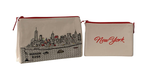 New York Make Up Bag Set of 2 - Cream