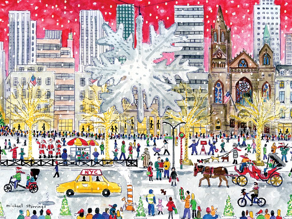 Christmas on 5th Ave Print by Michael Storrings – Museum of the