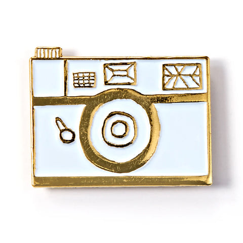 White Retro Camera Enamel Pin