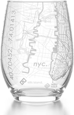 NYC Etched Stemless Wine Glass