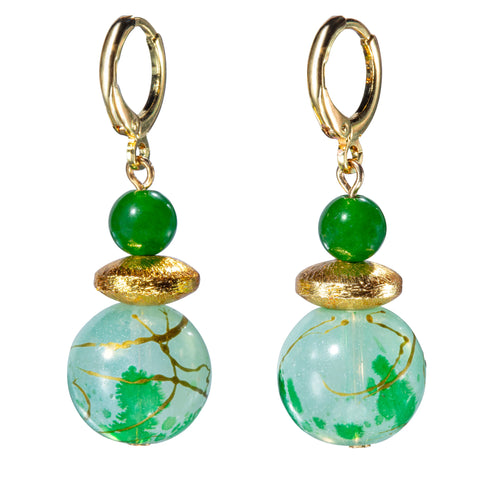 Earrings: Jade & Painted Glass Beads
