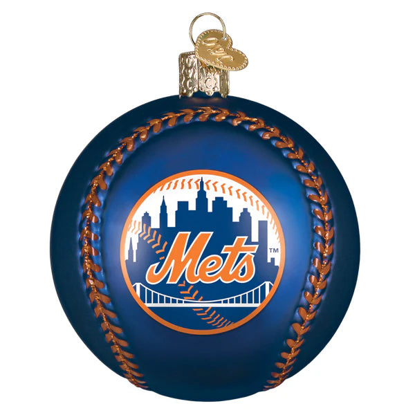 Blue ornament with New York Mets logo on a white background