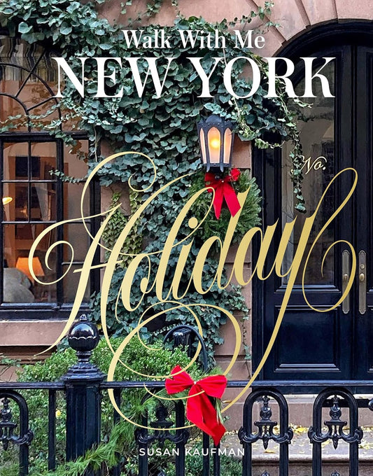 Book cover of 'Walk With Me New York Holiday' with decorative elements and text.