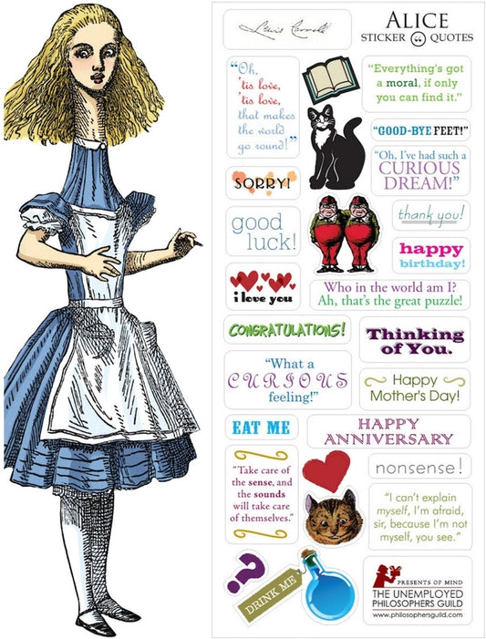 Alice in Wonderland die cut card and sticker sheet with character and quotes