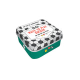 Soccer-themed game box with '50 Ways to Play Soccer' text on a white background