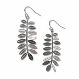 Silver leaf-shaped Leadplant earrings on a white background