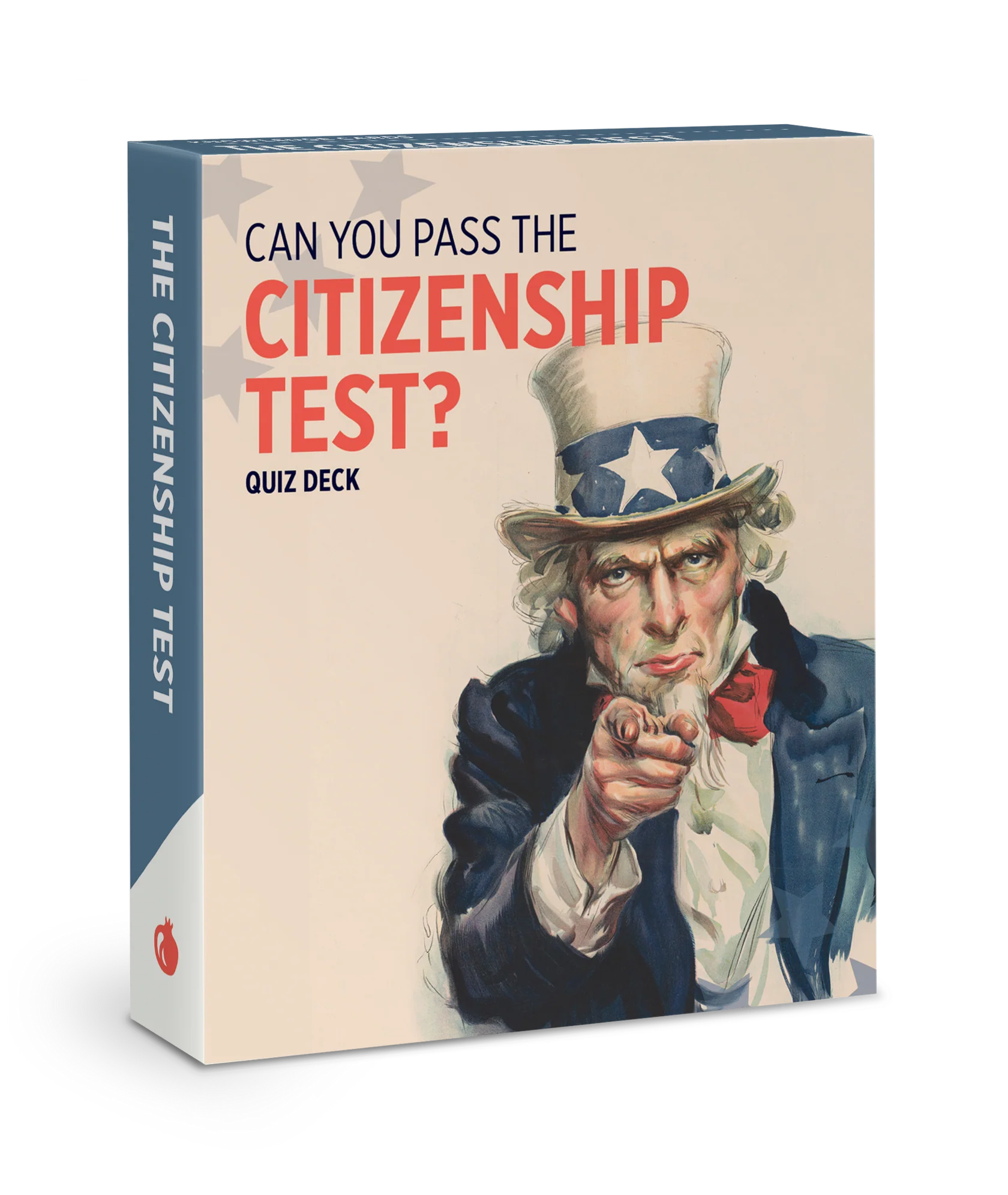 Title: Can You Pass the Citizenship Test? The cover features a bold, classic illustration of Uncle Sam, on white background with "Citizenship Test" in red.