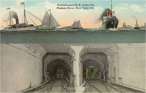 Print: Tunnels under Hudson River, New York City