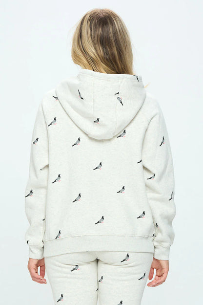 Pigeon Print Zip Up Hoodie