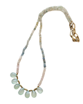 Necklace: Aquamarine & Morganite Faceted Rondelles, with Aqua Chalcedony Drops