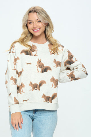 Squirrel Print Crew Neck Sweatshirt
