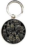Keychain with New York City skyline design on a black background