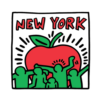 Pegatina de Keith Haring con una manzana de Nueva York