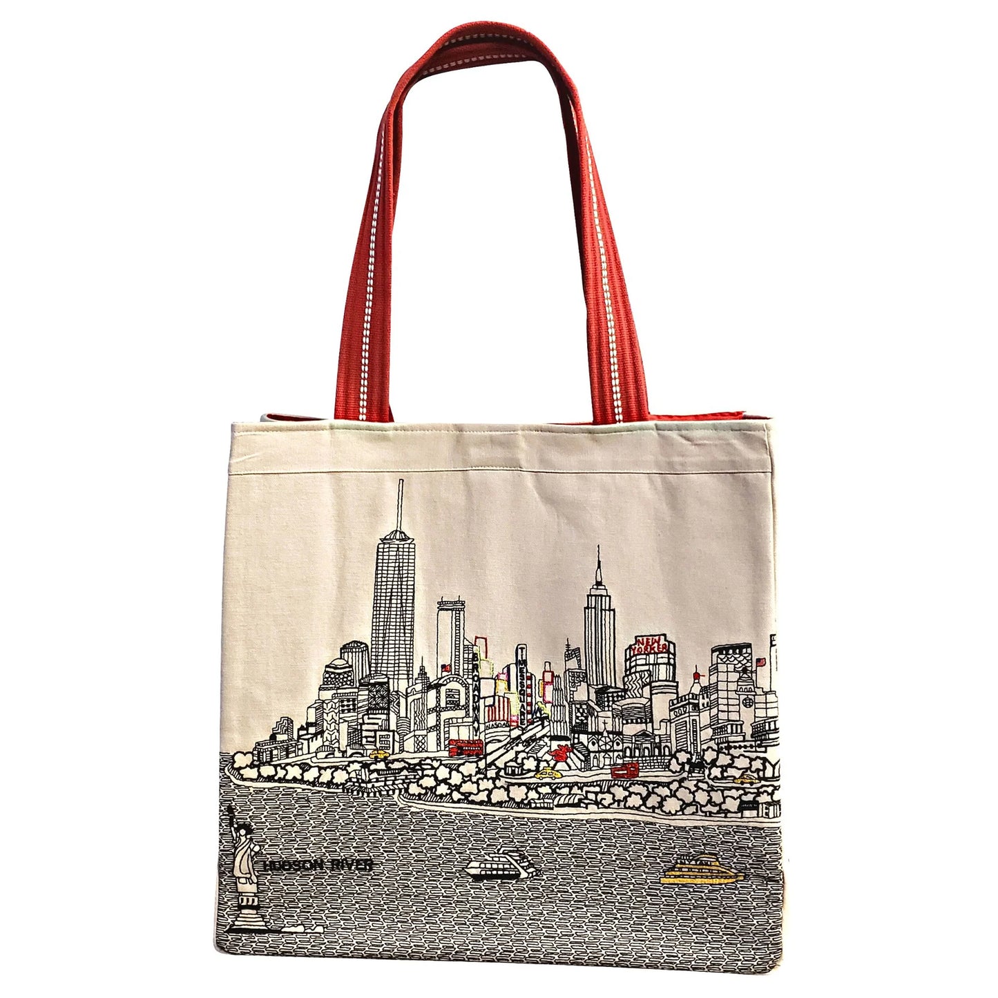 Bolso de tela NYC bordado color crema