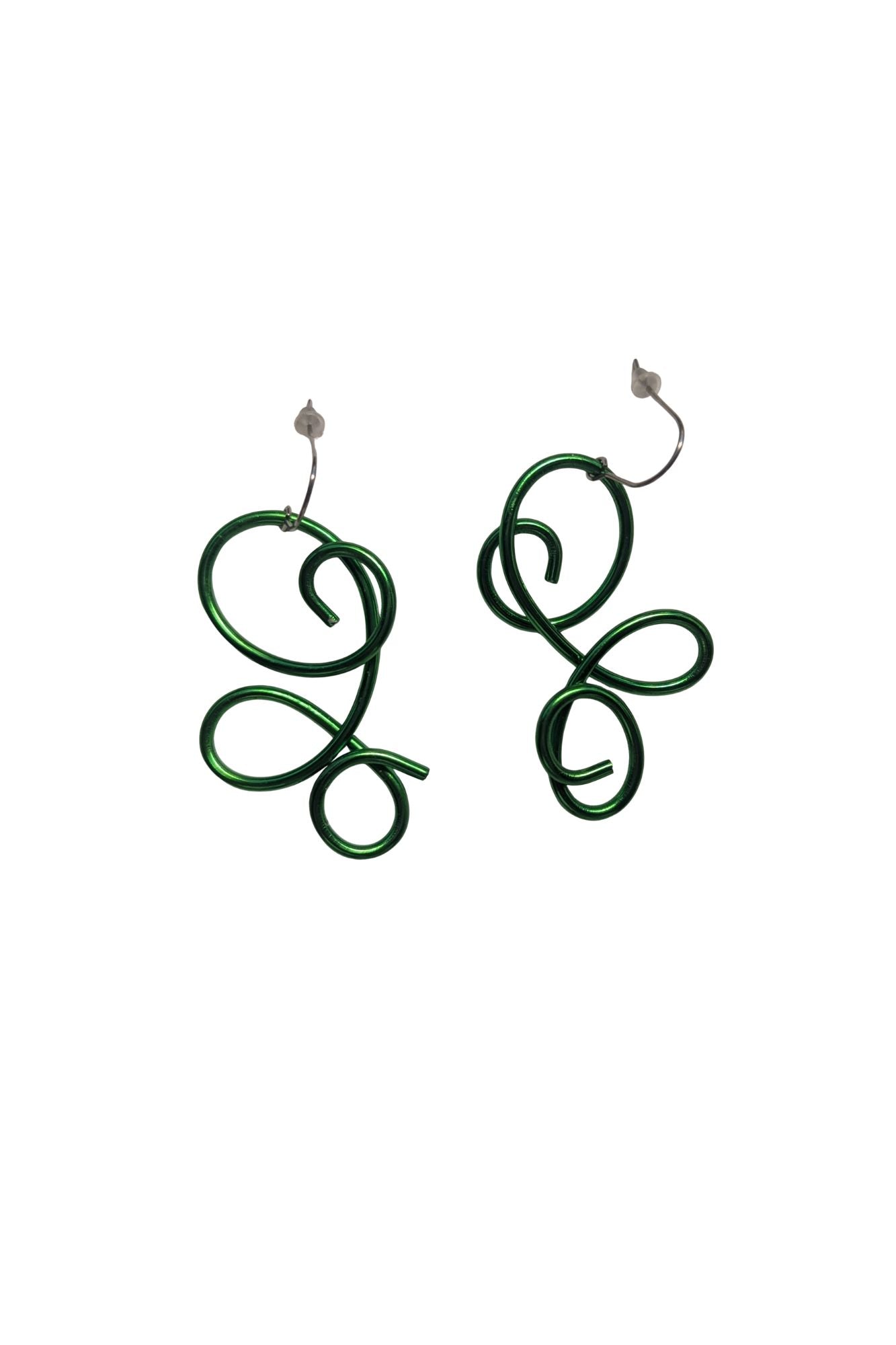 Earrings: Large Squiggle by Rina Young, Green