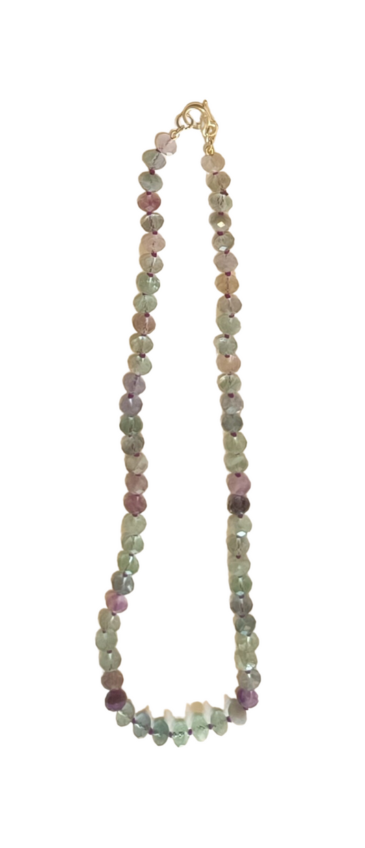 Collar de fluorita arcoíris, rodelas facetadas de 8 mm