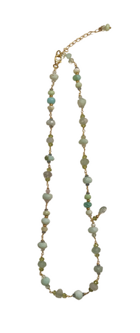 Necklace Peruvian Green Smooth Opal with Faceted Aquamarine Rondelles