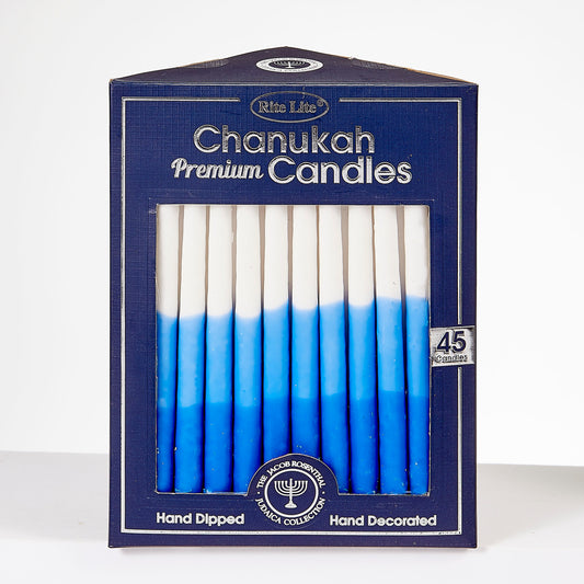 Velas de Janucá premium azules, celestes y blancas