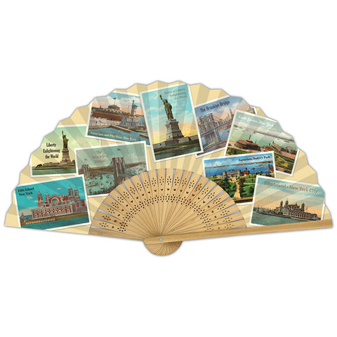 Bamboo Fan with Vintage New York Images