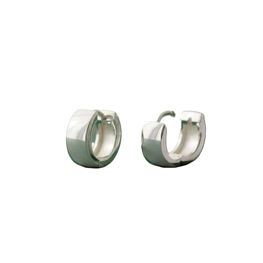 Earrings: Wide Huggie Hoop Sterling Silver