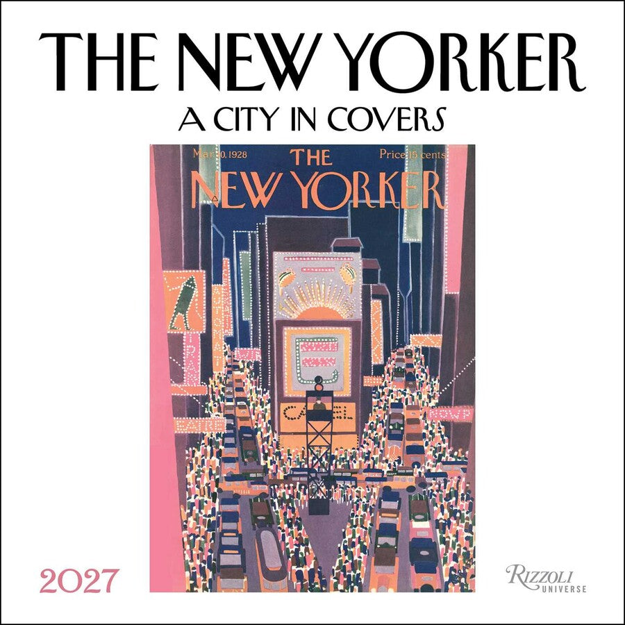 The New Yorker 2027 calendar cover with cityscape illustration and text.