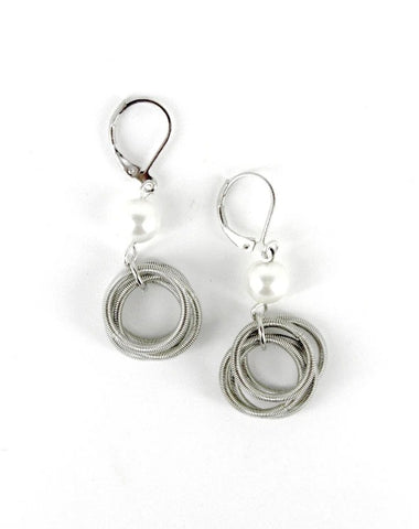 Silver Piano Wire Loop with Pearl Earrings