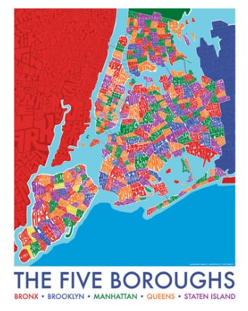 Five Borough's Lithograph Map 22x28