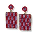 Red Beads Dangle Check Rectangle Earring