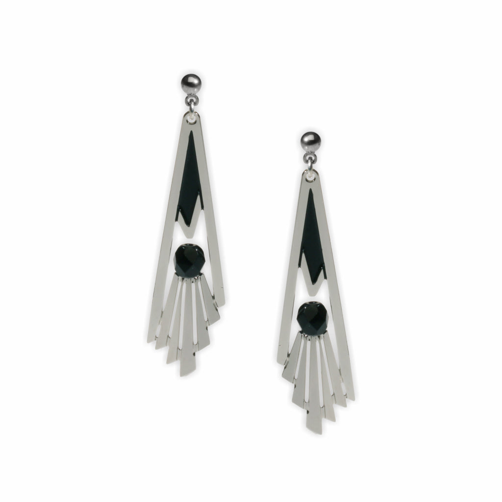 Pendientes: Escalera Art Decó negra