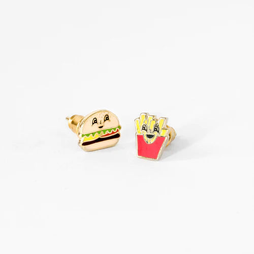 Pendientes: Aretes Pequeños de Hamburguesa y Patatas Fritas