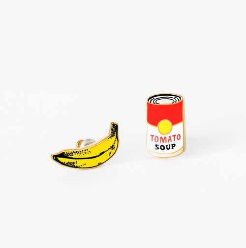 Pendientes: Tachuelas Pop Art de Plátano y Sopa