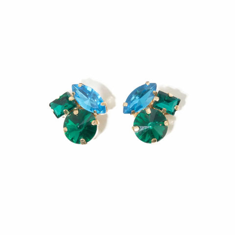 Green Blue Crystal Cluster Earring