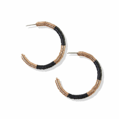 Black Gold Sequin Hoop Earrings