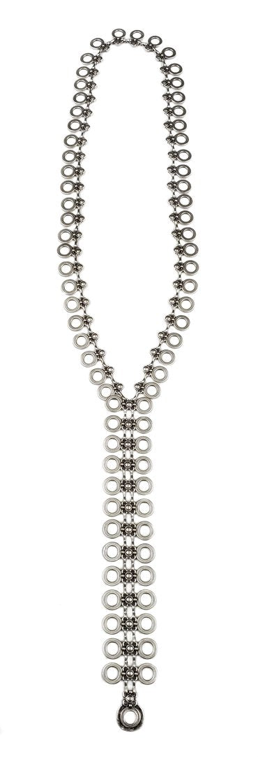 Collar largo bohemio con cremallera en peltre