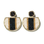 Ivory Black Gold Brass Beaded Cut Circle Earrings