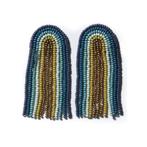Teal Navy Rainbow Fringe Bead Earrings