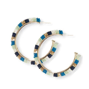 Teal Stripe Beads Hoop Earrings