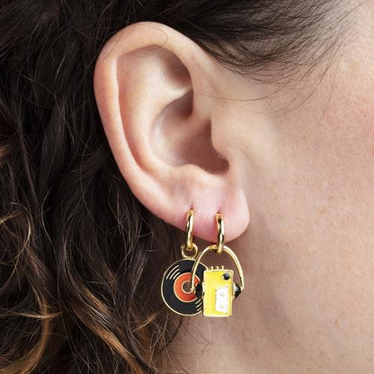 Earrings: Walkman & Vinyl LP